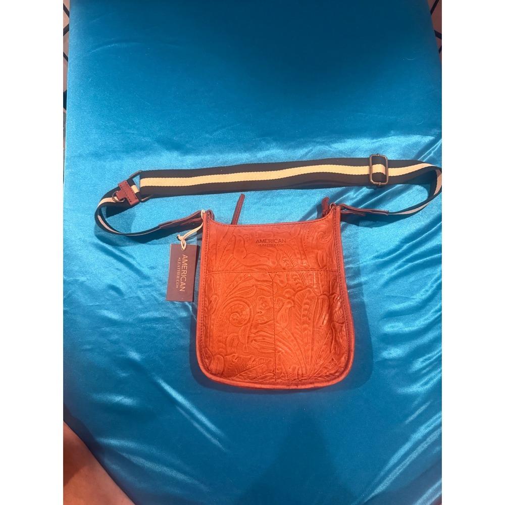 American Leather Co Cali Xbody Tooled Leather Crossbody Bag NWT Brandy Western